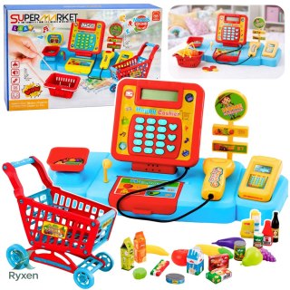 Kasa Sklepowa Interaktywna Supermarket Wózek Skaner Waga Produkty Spożywcze LEAN TOYS
