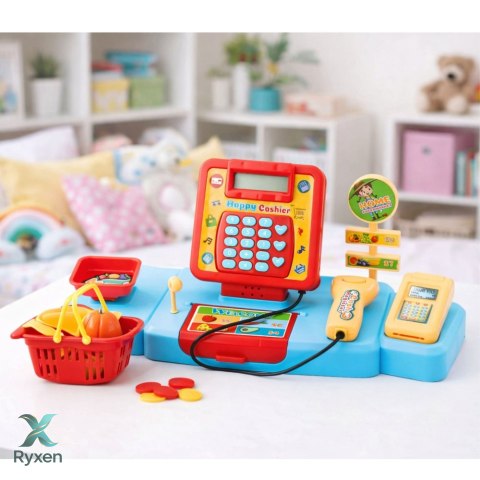 Kasa Sklepowa Interaktywna Supermarket Wózek Skaner Waga Produkty Spożywcze LEAN TOYS