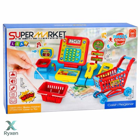 Kasa Sklepowa Interaktywna Supermarket Wózek Skaner Waga Produkty Spożywcze LEAN TOYS
