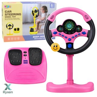 Kierownica Interaktywna Na Stojaku Z Pedałami Światła Dźwięki Różowa LEAN TOYS