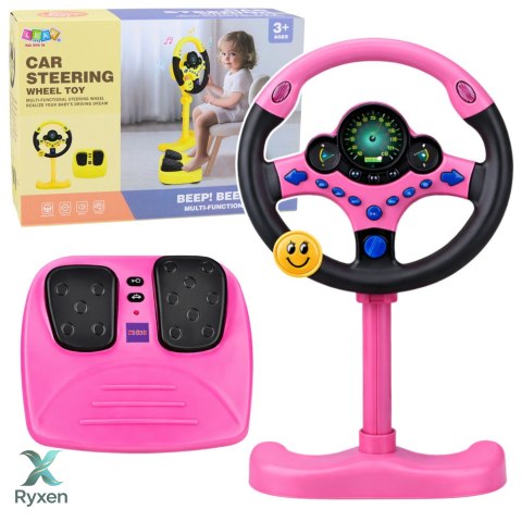 Kierownica Interaktywna Na Stojaku Z Pedałami Światła Dźwięki Różowa LEAN TOYS