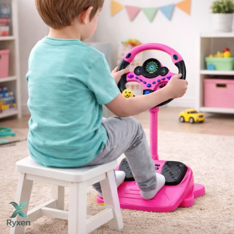 Kierownica Interaktywna Na Stojaku Z Pedałami Światła Dźwięki Różowa LEAN TOYS
