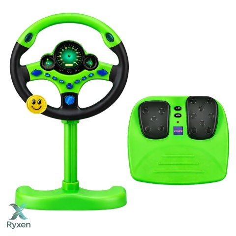 Kierownica Interaktywna Na Stojaku Z Pedałami Światła Dźwięki Zielona LEAN TOYS