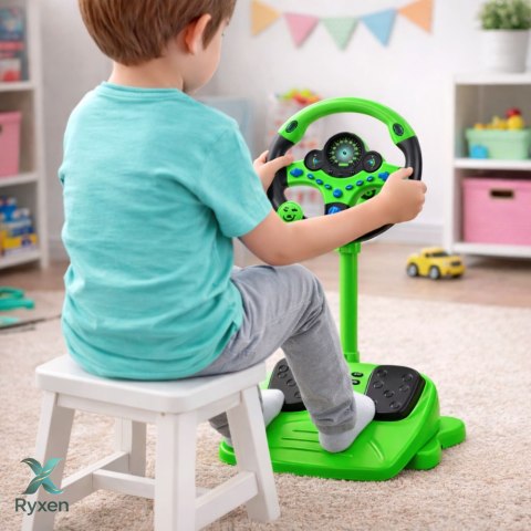 Kierownica Interaktywna Na Stojaku Z Pedałami Światła Dźwięki Zielona LEAN TOYS