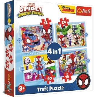 Puzzle - 4w1 (12, 15, 20, 24) - Ekipa Spiday"a - Trefl 34611 TREFL PUZZLE