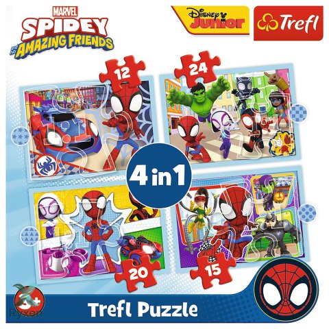 Puzzle - 4w1 (12, 15, 20, 24) - Ekipa Spiday"a - Trefl 34611 TREFL PUZZLE