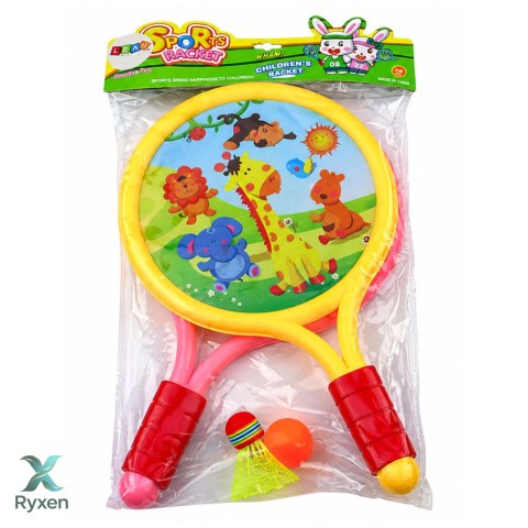 Rakietki Do Badmintona Dziecięce Zwierzęta Żółty Różowy LEAN TOYS