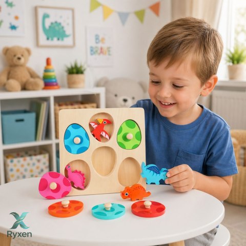 Układanka Drewniana Dinozaury W Jajkach Gra Memory Edukacyjna LEAN TOYS