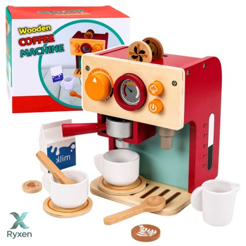 Zestaw Drewniany Ekspres Do Kawy Mały Barista Filiżanki Akcesoria LEAN TOYS