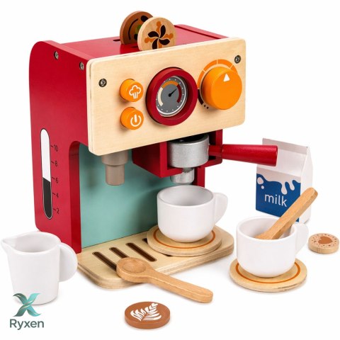 Zestaw Drewniany Ekspres Do Kawy Mały Barista Filiżanki Akcesoria LEAN TOYS