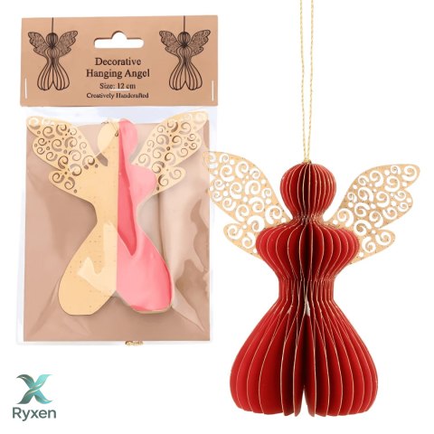 Aniołek papierowy składany 12cm - świąteczna czerwień Kamai