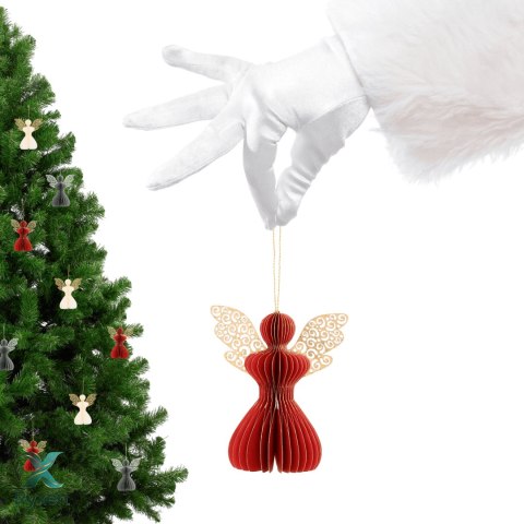 Aniołek papierowy składany 12cm - świąteczna czerwień Kamai
