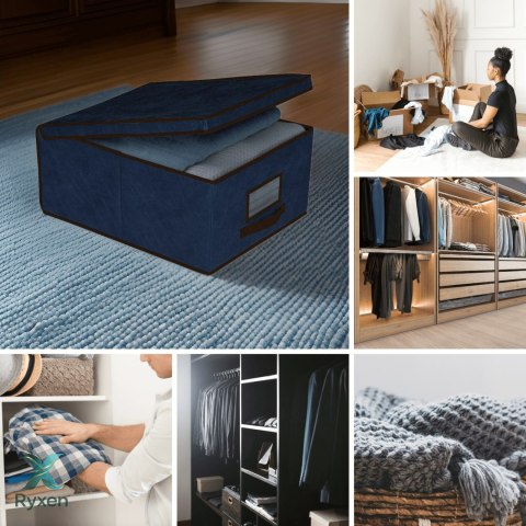BLUE niebieski organizer do szafy z pokrywą oraz oknem 48x36x19cm Kamai Ordinett