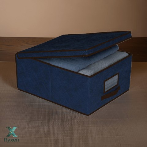 BLUE niebieski organizer do szafy z pokrywą oraz oknem 48x36x19cm Kamai Ordinett
