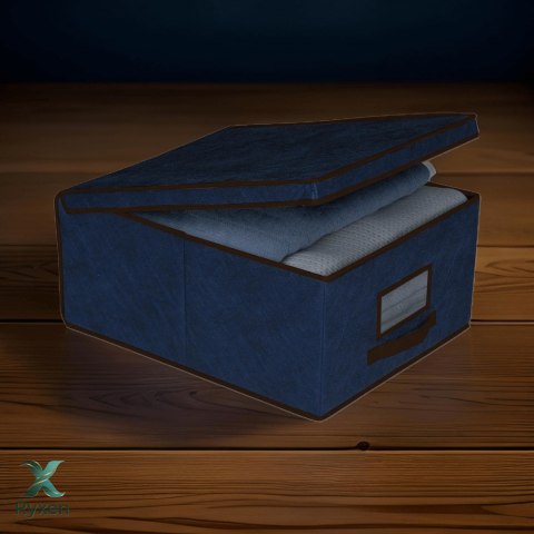 BLUE niebieski organizer do szafy z pokrywą oraz oknem 48x36x19cm Kamai Ordinett