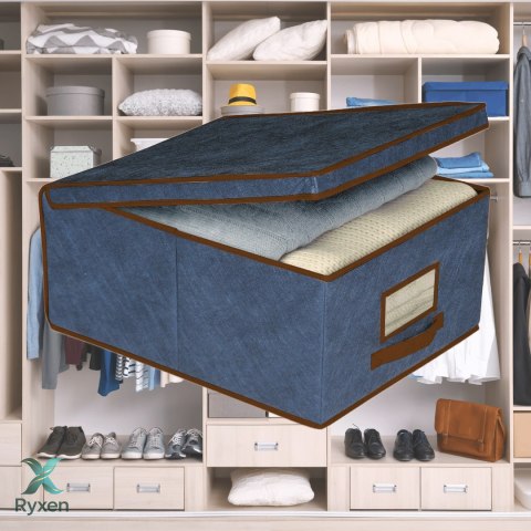BLUE niebieski organizer do szafy z pokrywą oraz oknem 50x40x25cm Kamai Ordinett