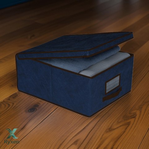 BLUE niebieski organizer do szafy z pokrywą oraz oknem 50x40x25cm Kamai Ordinett