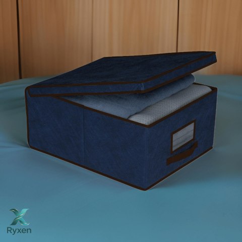 BLUE niebieski organizer do szafy z pokrywą oraz oknem 50x40x25cm Kamai Ordinett