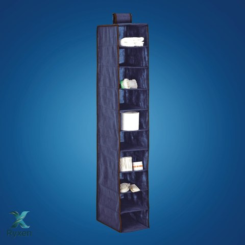 BLUE niebieski wiszący organizer do szafy 10 przegród 20x29x120 cm Kamai Ordinett