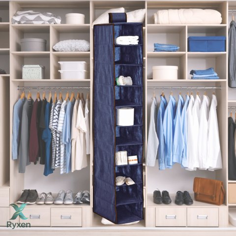 BLUE niebieski wiszący organizer do szafy 10 przegród 20x29x120 cm Kamai Ordinett