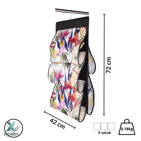 FLORAL w kwiaty wiszący organizer do szafy 5 przegród na torebki, paski 72x42cm Kamai Ordinett