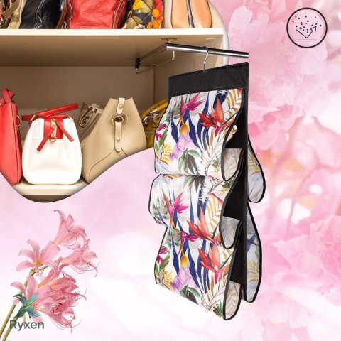 FLORAL w kwiaty wiszący organizer do szafy 5 przegród na torebki, paski 72x42cm Kamai Ordinett
