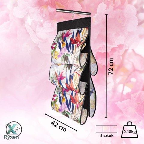 FLORAL w kwiaty wiszący organizer do szafy 5 przegród na torebki, paski 72x42cm Kamai Ordinett