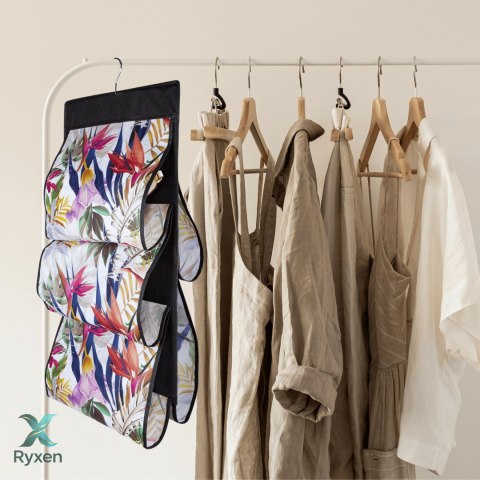 FLORAL w kwiaty wiszący organizer do szafy 5 przegród na torebki, paski 72x42cm Kamai Ordinett