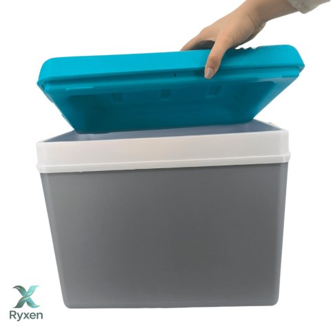 Lodówka turystyczna 35L KAMAI EDA na wkłady mrożące, szara z białą rączką i niebieską pokrywą EDA