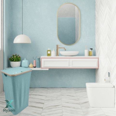 MINT kosz na pranie zielony, miętowy z pokrywą 40,5x33x74cm Kamai Ordinett