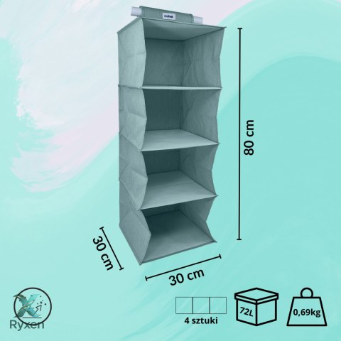MINT zielony Wiszący organizer do szafy 4 przegrody 30x30x80cm Kamai Ordinett