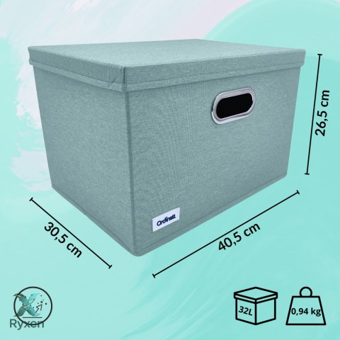 MINT zielony, miętowy organizer do szafy z pokrywą oraz oknem 40,5x30,5x26,5cm Kamai Ordinett