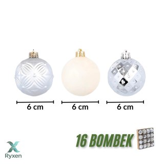Zestaw 16 bombek choinkowych 6cm - eleganckie srebro Kamai
