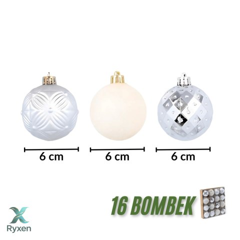 Zestaw 16 bombek choinkowych 6cm - eleganckie srebro Kamai