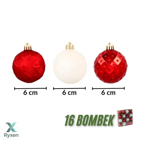 Zestaw 16 bombek choinkowych 6cm - klasyczna czerwień Kamai