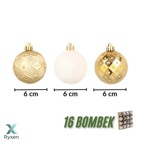 Zestaw 16 bombek choinkowych 6cm - luksusowe złoto Kamai