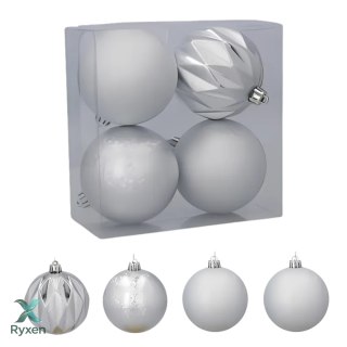 Zestaw 4 bombek choinkowych 8cm - eleganckie srebro Kamai