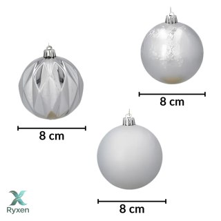 Zestaw 4 bombek choinkowych 8cm - eleganckie srebro Kamai