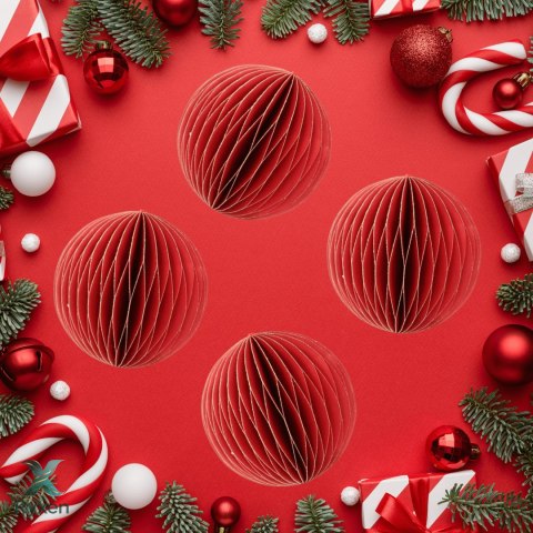 Zestaw 4 bombek papierowych składanych 7cm - klasyczna czerwień Kamai