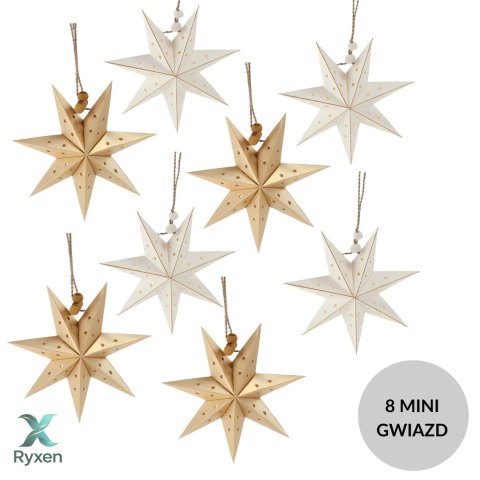 Zestaw 8 gwiazdek papierowych składanych 10cm - złote i białe Kamai