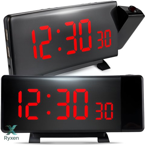 Radiobudzik zegar z projektorem czarny usb głośny budzik wyświetlacz led xl RTO
