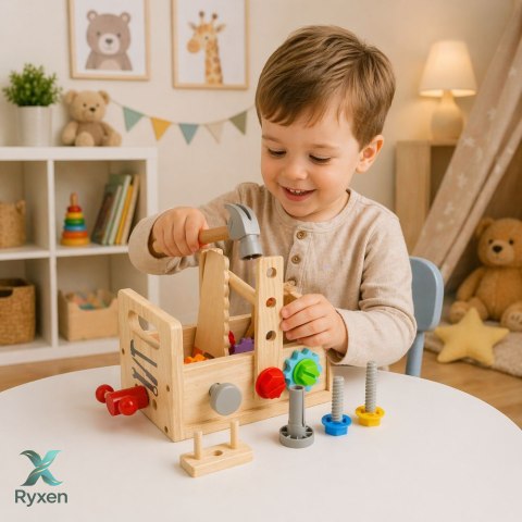 Drewniany Zestaw Skrzynka z Narzędziami Dla Dzieci Koła Zębate El Montażowe LEAN TOYS
