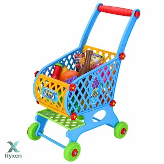 Duży Wózek Sklepowy Dla Dzieci Produkty Spożywcze Niebieski 52cm 46 el. LEAN TOYS