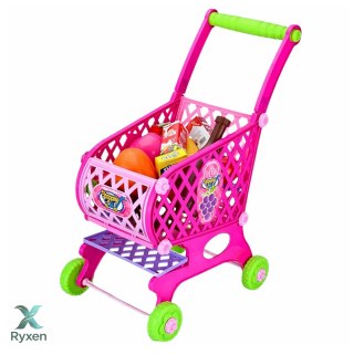 Duży Wózek Sklepowy Dla Dzieci Produkty Spożywcze Różowy 52cm 46 el. LEAN TOYS