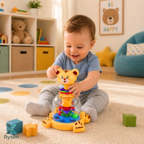 Interaktywny Bączek Spinner Tygrys Kot Z Wirującymi Kulkami Dla Niemowląt LEAN TOYS