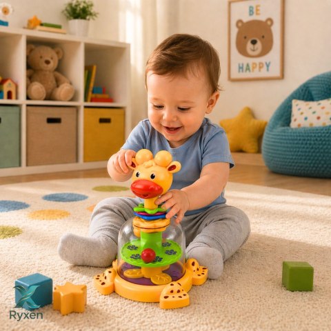 Interaktywny Bączek Spinner Żyrafa Z Wirującymi Kulkami Dla Niemowląt LEAN TOYS