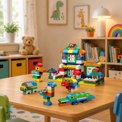 Miękkie Klocki Konstrukcyjne Sensoryczne Silikonowe Domek Zwierząt 151 el. LEAN TOYS