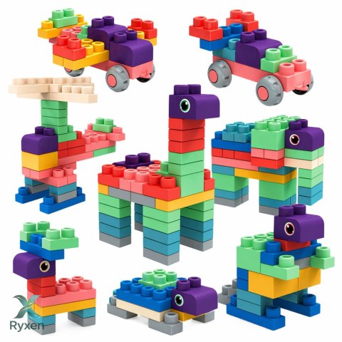 Miękkie Klocki Konstrukcyjne Sensoryczne Silikonowe Kolorowe 80 el. LEAN TOYS