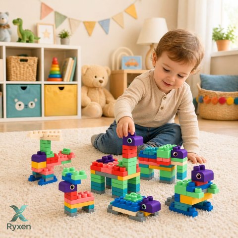 Miękkie Klocki Konstrukcyjne Sensoryczne Silikonowe Kolorowe 80 el. LEAN TOYS