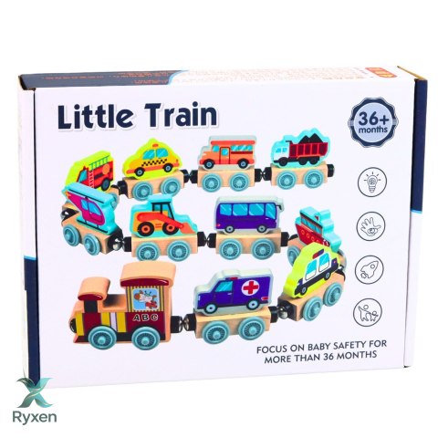 Pociąg Ze Zwierzętami Drewniany Magnetyczny Edukacyjny Lokomotywa Wagony LEAN TOYS